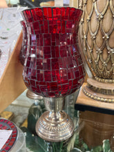 Red Mosaic Glass Candle Holder on Base