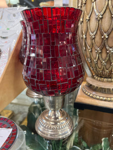 Red Mosaic Glass Candle Holder on Base
