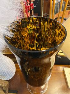 Tortoise Shell Glass Hurricane Footed Vase