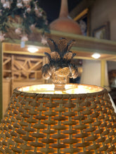 Large Brown Ceramic Lamp With Rattan Shade