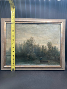 Antique French Barbizon Style Oil Painting, Framed