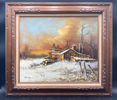 Artist Signed Winter Landscape Oil Painting, Framed