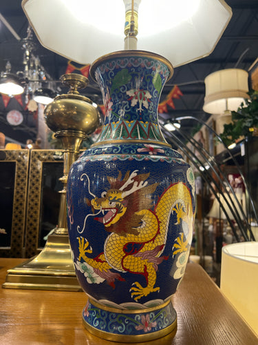 Vintage Brass Cloisonne Asian Dragon Vase
