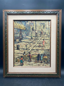 Vintage Original Artist Signed Haitian Street Scene Oil Painting, Framed