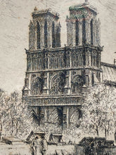 L.E. Chapel Signed Notre Dame Cathedral Paris Etching, Framed