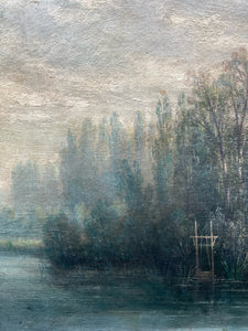 Antique French Barbizon Style Oil Painting, Framed