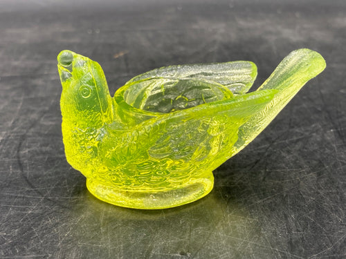 Antique Degenhart Vaseline Glass Bird Candle Holder