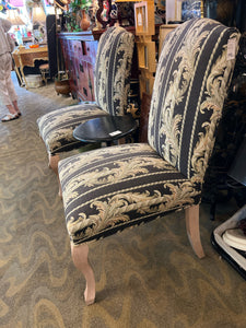Pair of Black and Gold Pattern Parson's Chairs