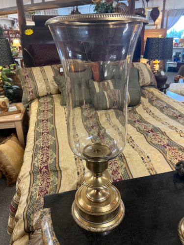 Brass Hurricane Candle Lamp With Glass Shade and Brass Rim