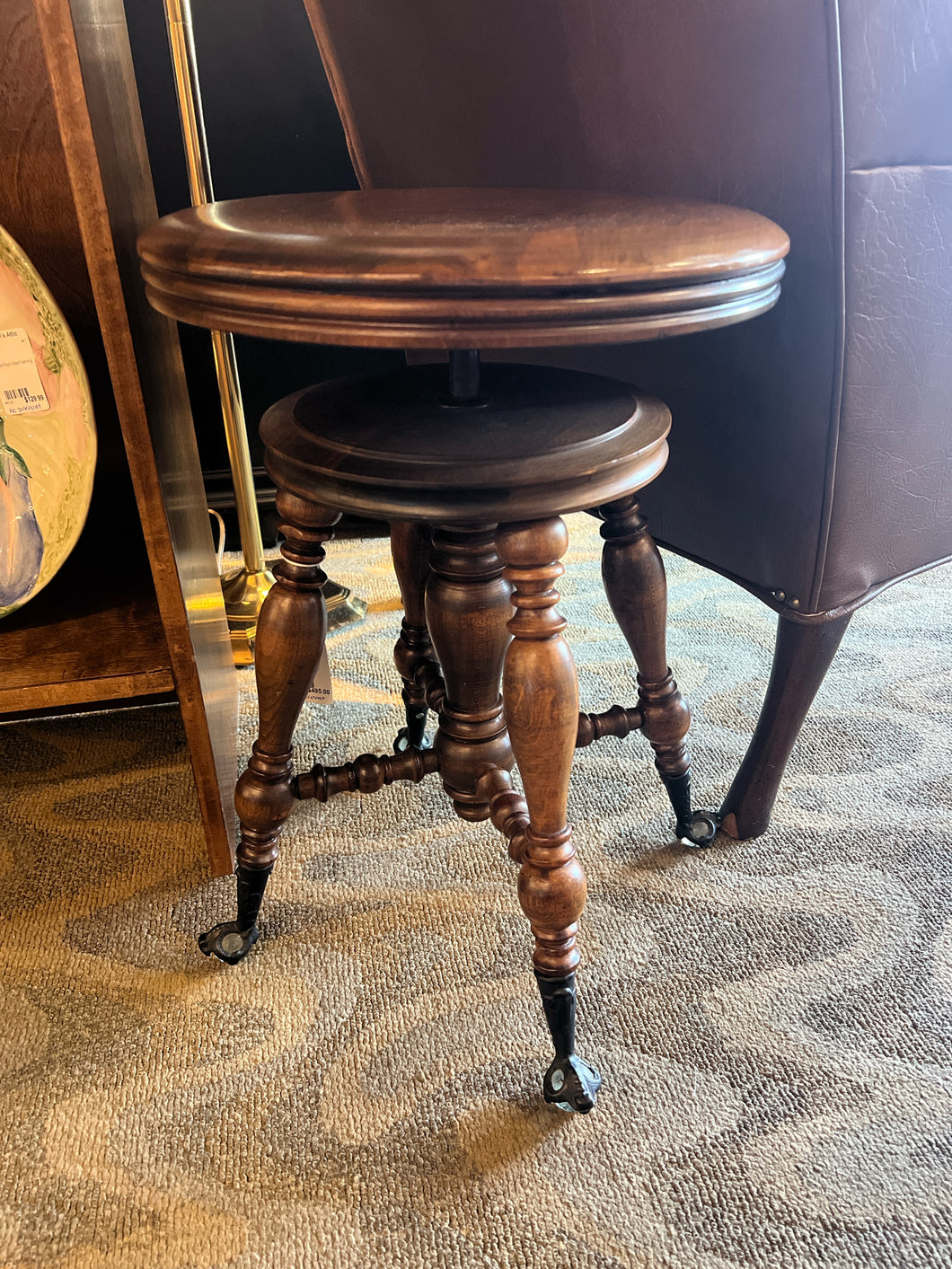 Antique Glass Ball Foot Piano Stool