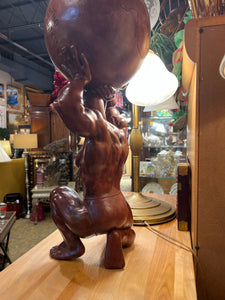 Hand Carved Atlas Holding Globe Statue