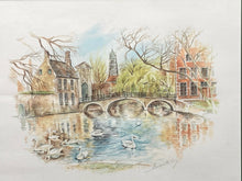 Bernadette Voz Signed Bruges Belgium Watercolor Print, Framed