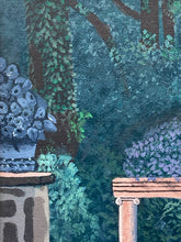 Artist Signed Garden Courtyard Landscape Acrylic Painting