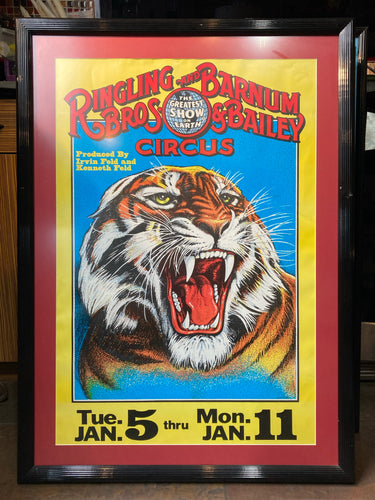 Framed Vintage Ringling Bros And Barnum & Bailey Tiger Circus Poster