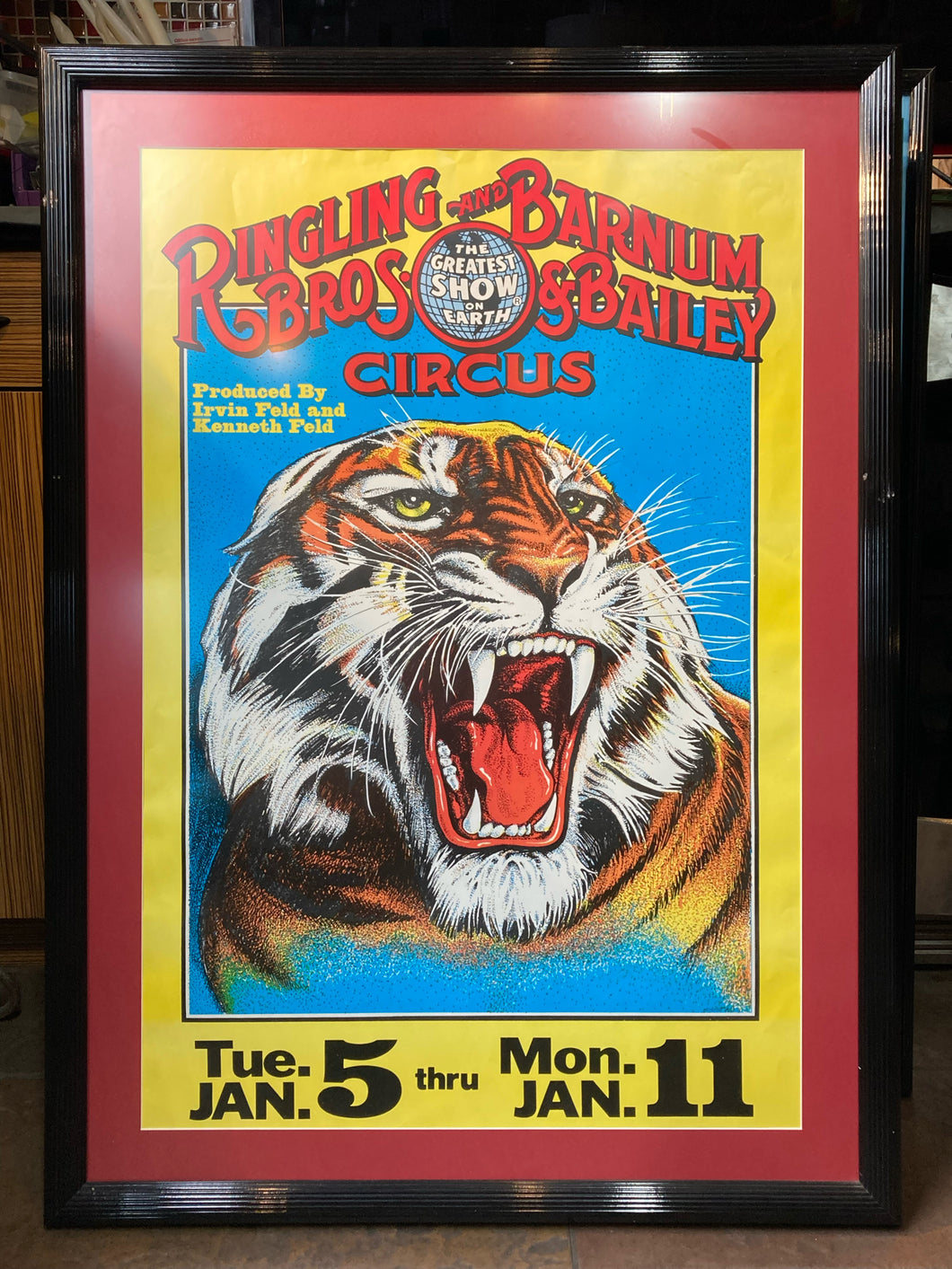 Framed Vintage Ringling Bros And Barnum & Bailey Tiger Circus Poster