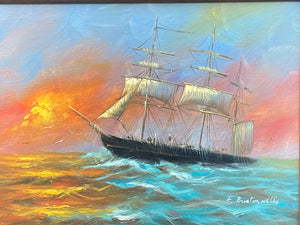 Original Preston Willis Clipper Ship oil Painting W/ CoA