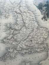 Antique 1851 Brisith Isles Map Engraving J. Rapkin & Tallis, Framed