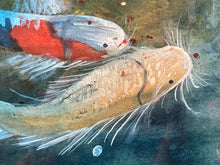 Artist Signed Original Koi Fish Watercolor Painting, Framed