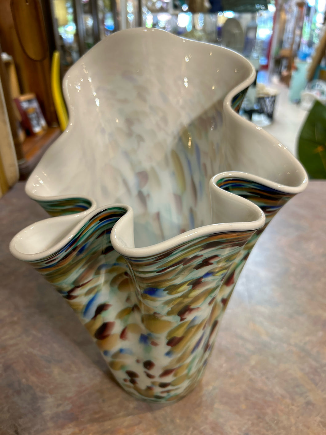 Murano Glass Confetti Ruffled Vase