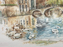 Bernadette Voz Signed Bruges Belgium Watercolor Print, Framed