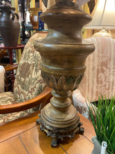 Large Brown Ceramic Lamp With Rattan Shade