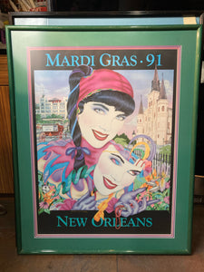 Michael Hunt Signed Andrea Mistretti Mardi Gras 1991 Poster, Framed