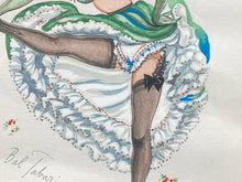 Alice Huertas Signed "Bal Tabarin" French Cancan Girl Colored Drawing
