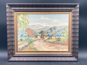 Vintage Original G. Gomez Reyes Signed Mexican Village Painting, Framed