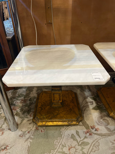 Gold Pedestal Marble Top End Table