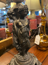 Art Nouveau "Three Graces" Bronze Lamp WIth Linen Shade