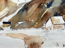 Original Winter Mountain Ranch Landscape Watercolor Painting