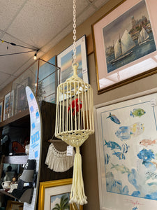 Vintage Macrame Bird Cage with Birds