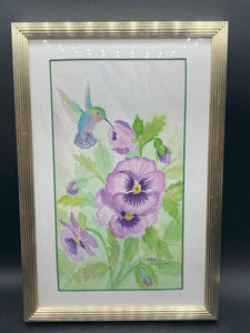 Signed Original Marie Senechal Hummingbird & Flowers Painting