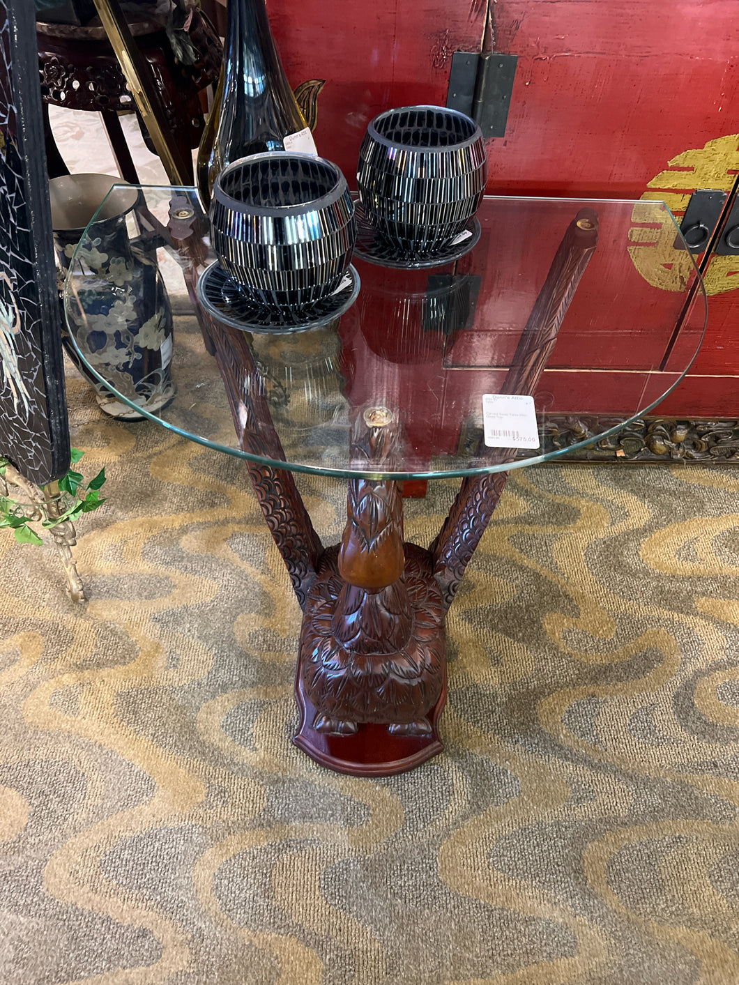 Carved Swan Table With Glass Top