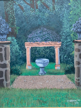 Artist Signed Garden Courtyard Landscape Acrylic Painting