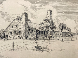 Don J. Emery Signed Antique Florida Sugar Mill Sketch, Framed