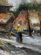 Artist Signed Original Mid Century Dutch Countryside Oil Painting