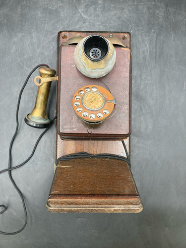 British Centenary Of The Telephone Wall Mounted Wood And Brass Rotary Phone