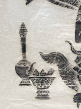Vintage Thai Wat Pho Temple Rice Paper Charcoal Rubbing Artwork