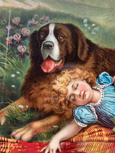 Antique "Fast Asleep" St Bernard Photogravue McLaughlin Bros Chromolithograph