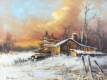 Artist Signed Winter Landscape Oil Painting, Framed