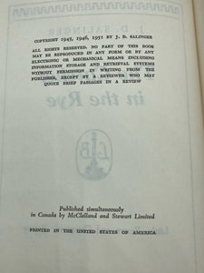The Catcher In The Rye By J.D. Salinger HCDJ (1951 Book Club Edition)