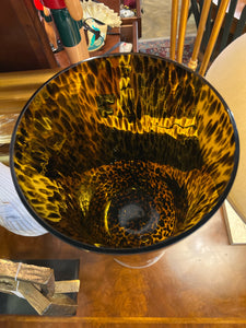Tortoise Shell Glass Hurricane Footed Vase
