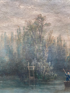 Antique French Barbizon Style Oil Painting, Framed