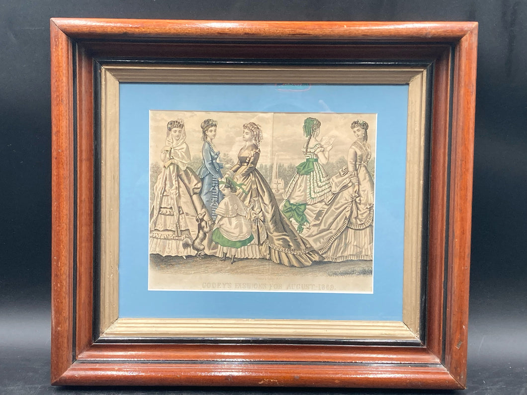 Antique Godey's Fashions For August 1869 Print, Framed