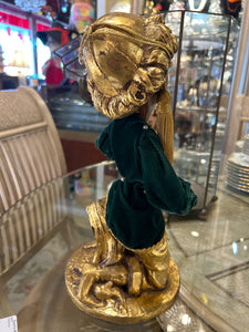 Mid Century Elf Pixie on Harp in Glass Case