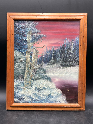 Signed Winter Landscape Oil Painting