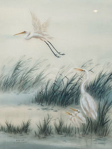 Anton Wang Signed Herons Print, Framed