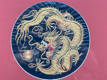 Framed Chinese Golden Dragon Silk Embroidered Roundel Art