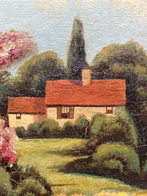 Vintage Lakeside Cottage Oil Painting, Framed